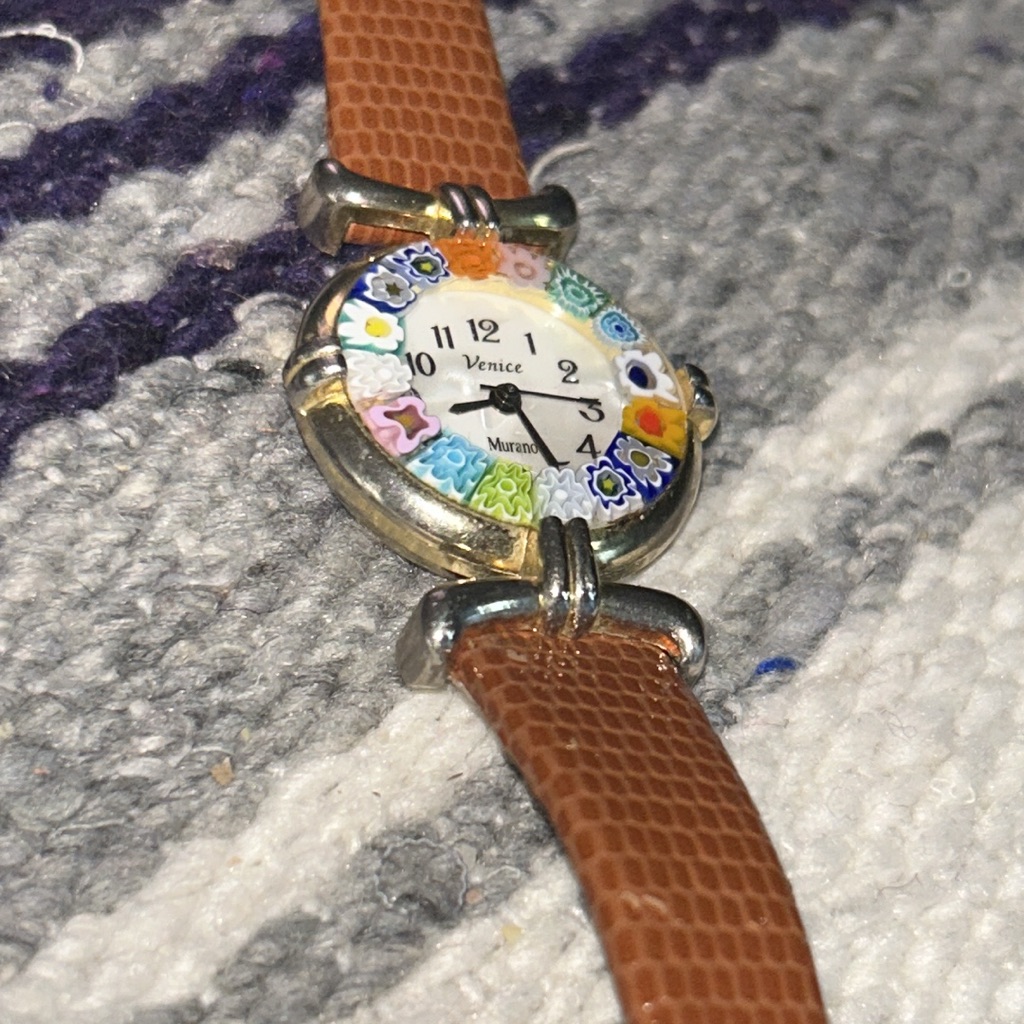 Floral Watch With Brown Strap